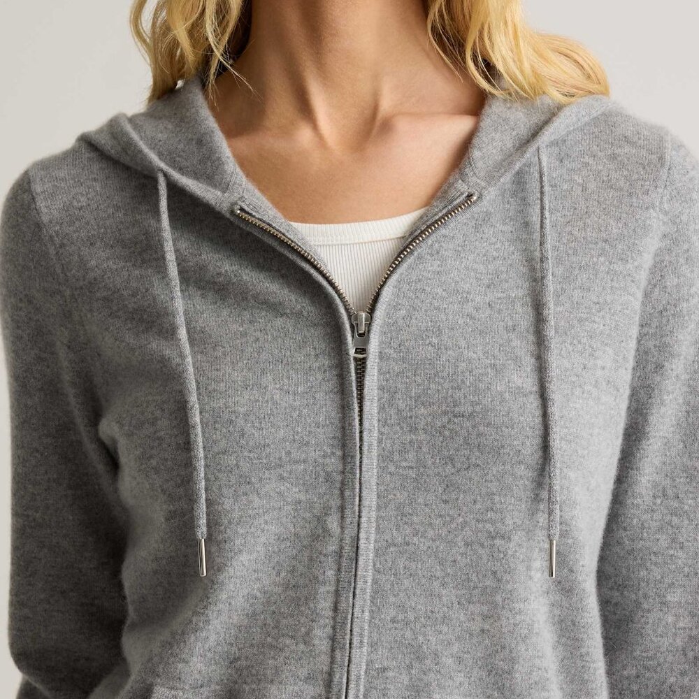 NWT Quince Mongolian Cashmere Full-Zip Hoodie Sweater Heather Grey - Picture 4 of 5